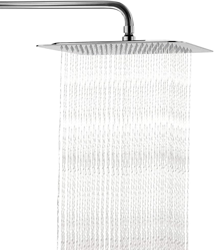 Large Square Rain Showerhead Set-12 inch Chrome Rainfall Shower Head-High Pressure Luxury Waterfall Showerhead-Ultra thin Rain Shower with 15 inch Wall Mounted Arm and Sealant Tape.