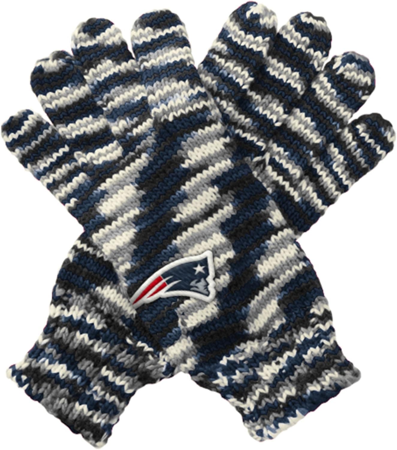 Touch by Alyssa Milano NFL New England Patriots Gloves Off Space Dye Striped Gloves, One Size, Navy/Black/Grey