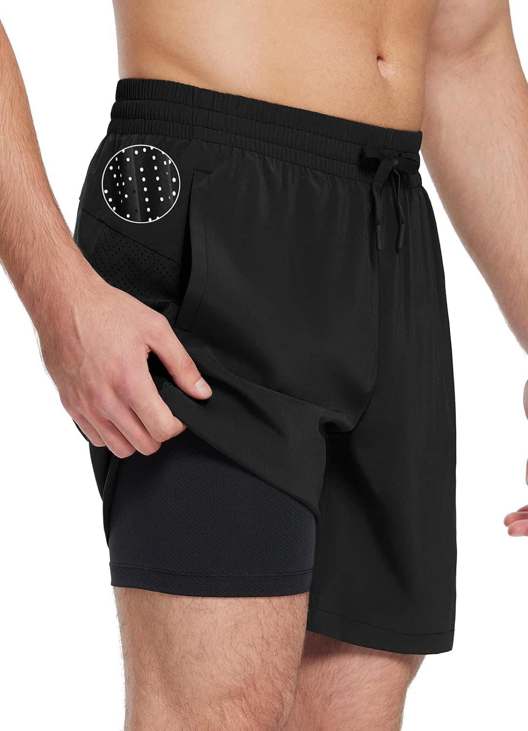 BALEAF Men's 7 Inch Swim Trunks with Compression Liner Quick-Dry Long Shorts Swim Shorts with Zipper Pockets