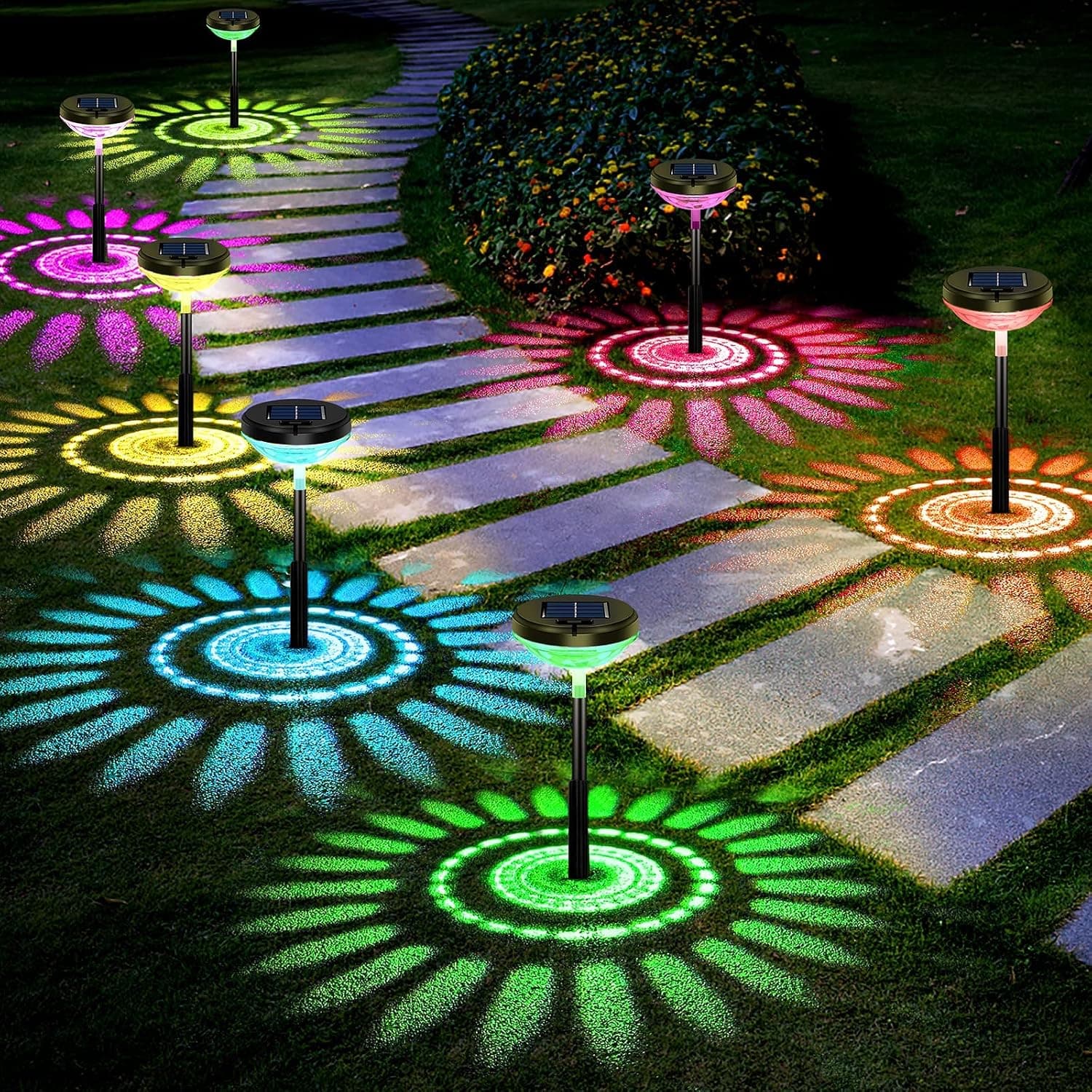 Bright Solar Pathway Lights 6 Pack,Color Changing+Warm White LED Solar Lights Outdoor,IP67 Waterproof Solar Path Lights,Solar Powered Garden Lights for Walkway Yard Backyard Lawn Landscape Decorative