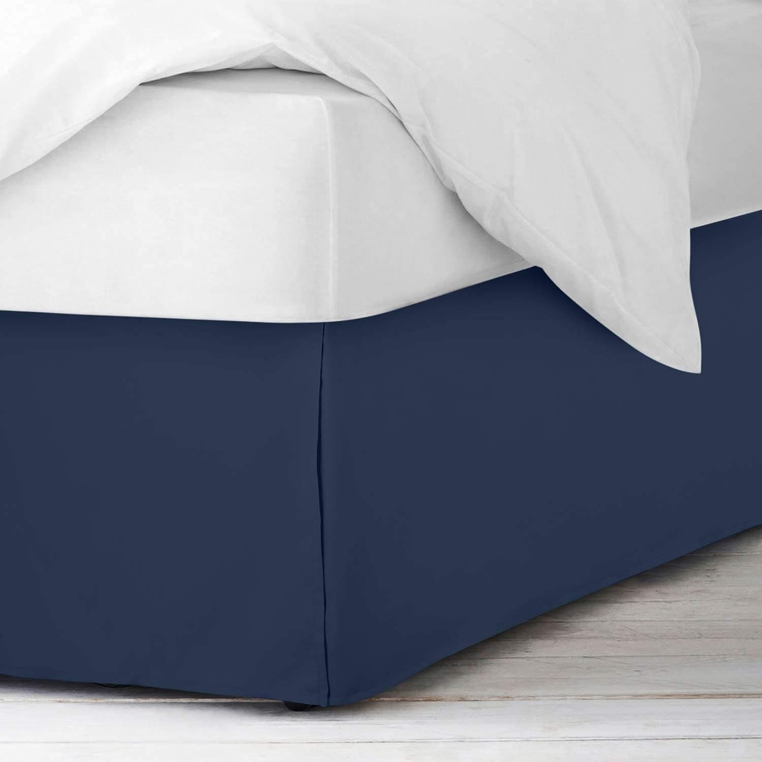 Hotel Luxury Bed Skirt/Dust Ruffle Queen Bed Skirt 16 Inch Drop Solid Navy Hotel Quality