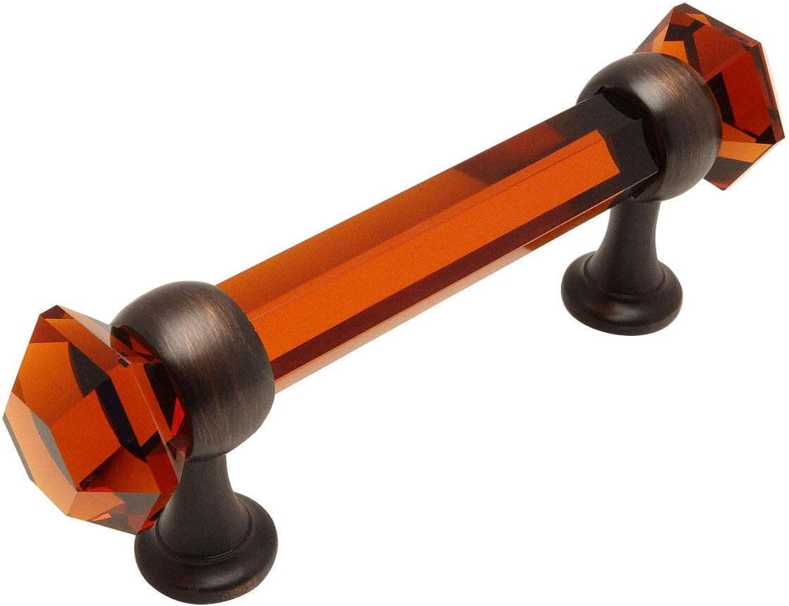 Cosmas 6393ORB-A Oil Rubbed Bronze with Amber Glass Cabinet Handle Pull - 3" Inch (76mm) Hole Centers