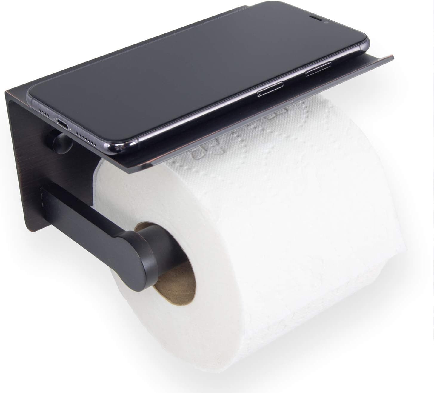 Reversible Toilet Paper Holder with Phone Shelf, Modern Style (Oil Rubbed Bronze, Single)