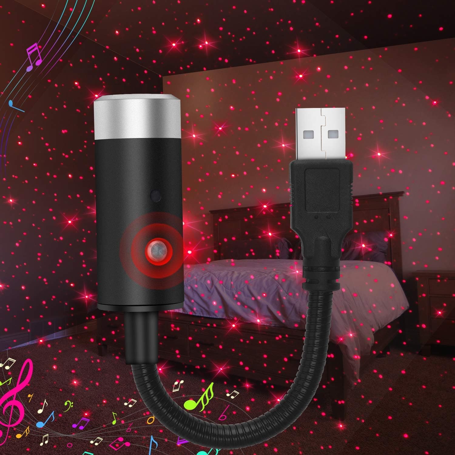 USB Star Light, Sound Activated and Automatic Switch Modes Available, Portable Auto Roof Star Light, YANF Multiple Patterns Atmosphere Romantic Light for Car, Bedroom, Party,Gameroom Decoration