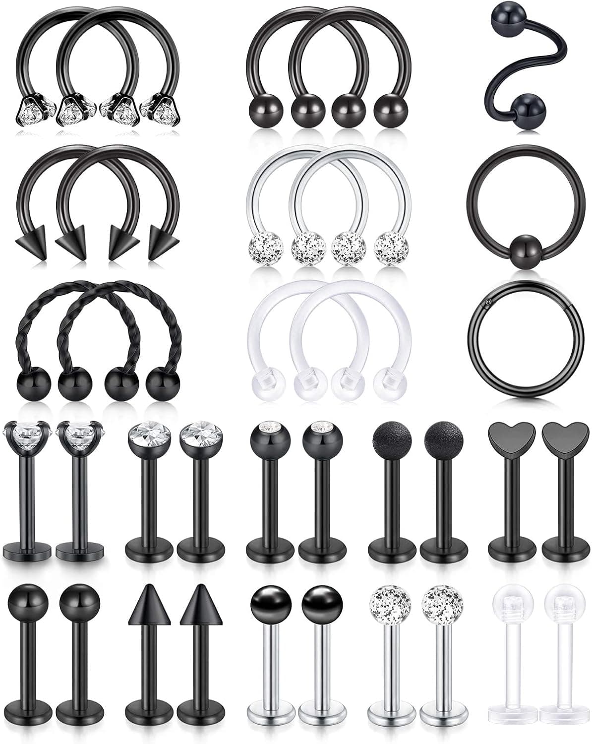 LAURITAMI 16g Lip Rings for Women Stainless Steel Lip Piercing Jewelry Labret Monroe Lip Rings Studs Horseshoe Tragus Helix Cartilage Earrings Hoop Medusa Piercing Jewelry
