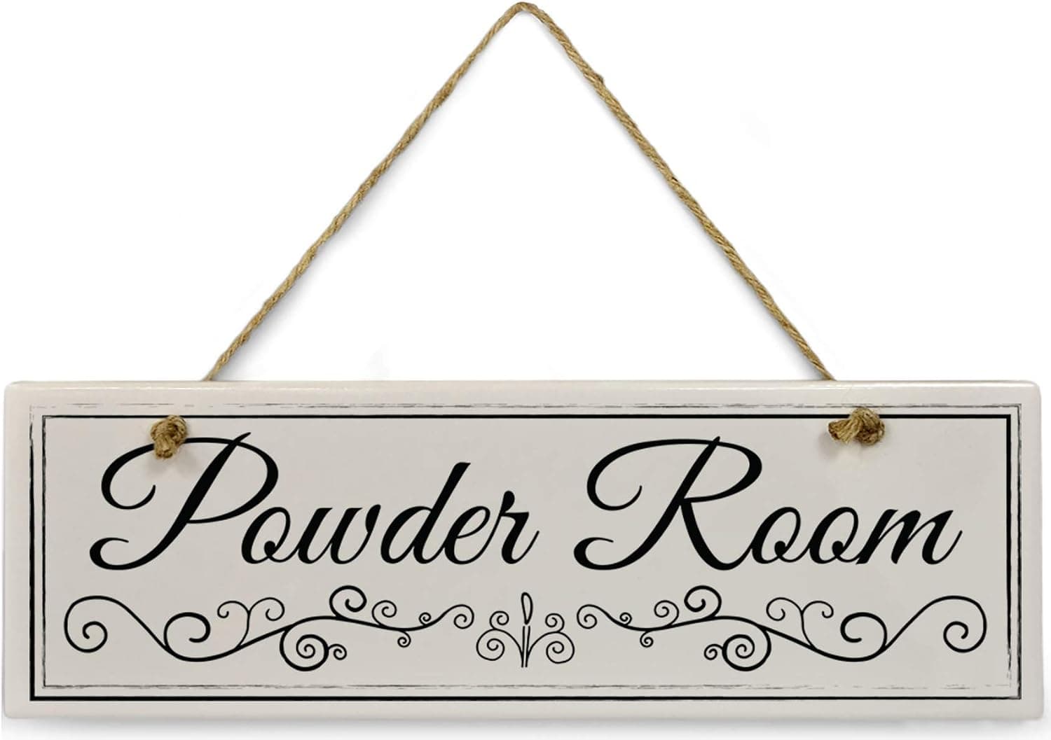 Cedar Crate Market Powder Room Black & White Bathroom Sign 11 3/4" x 4” x 5/16”Home Décor Collection Ceramic with Design Rectangle Bathroom Wall Plaque, Bathroom Wall Décor, Bathroom Décor Wall Art