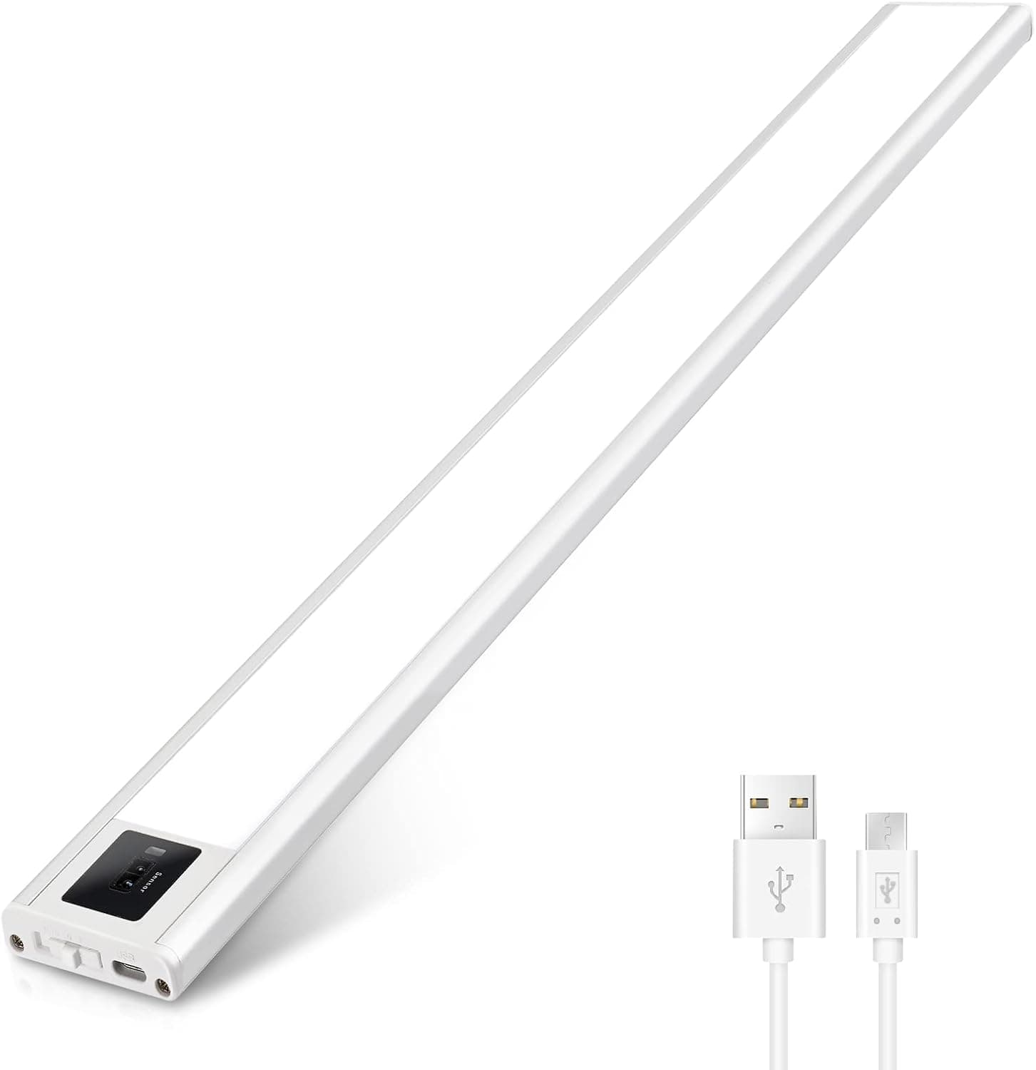 Decoswe Hand Motion Under Cabinet Light Sensor LED Ceiling Light 9 Light Wireless Rechargeable Closet Lights 2500Amh Dimmable with 3M Stickers & Magnetic Clips