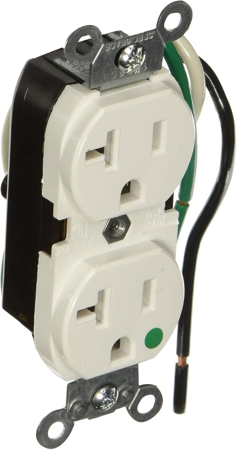 Leviton 8300-LW 20-Amp, 125-Volt, Slim Body Duplex Receptacle, Straight Blade, Hospital Grade, Grounding, White