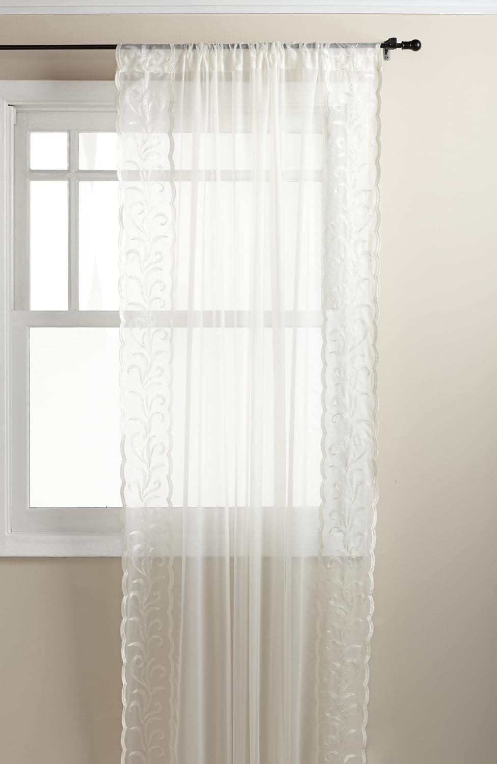 Stylemaster Dawn 54-Inch by 63-Inch Sheer Panel with Embroidered Band, Champagne