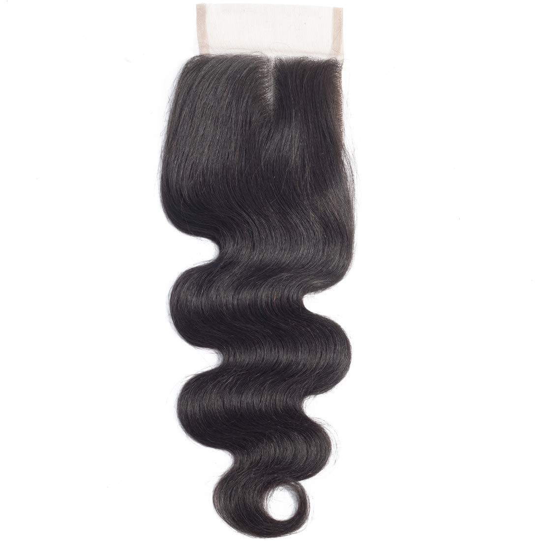 BLACKMOON HAIR Brazilian Body Wave Lace Front Closure Piece 4x4 Virgin Human Hair Closure Bleached Knots Middle Part Lace Closure 14 inch (8"-18")