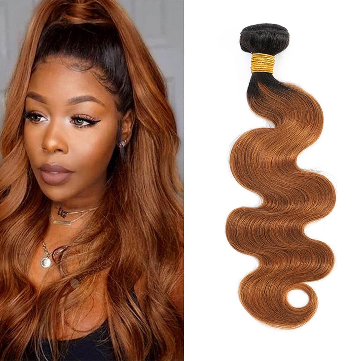 Omber Human Hair 1B/30 Brown Hair Body wave Brazilian Human Hair Extensions Virgin Hair 100% Human Hair Bundles 8A Grade 24 inch