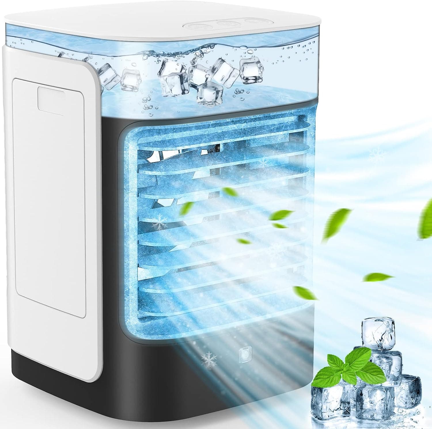 Mini Air Conditioner, TEMEIKE 3-IN-1 Personal Air Cooler, Fan/Cooling/Misting/7-Color Night Light, USB Rechargeable 4000mAh Battery, 100° Rotation, Portable Evaporative Air Cooler for Bedroom Office