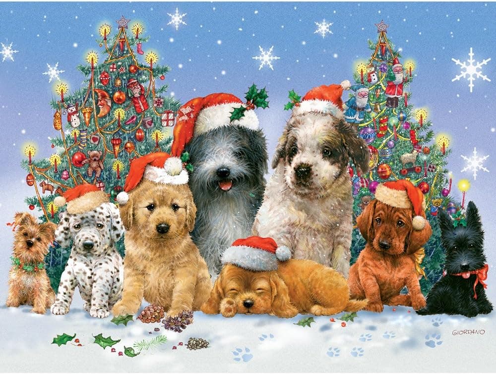 Bits and Pieces - 300 Large Piece Jigsaw Puzzle for Adults - Canine Christmas - 300 pc Dogs, Puppies, Holiday Jigsaw by Artist Giordano Studios