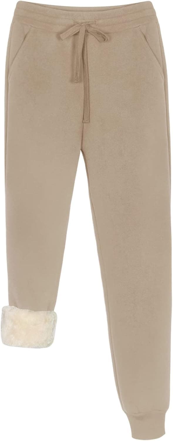 REORIA Women’s Winter Warm Pants Thick Sherpa Lined Athletic Jogger Drawstring Fleece Lined Sweatpants with Pockets