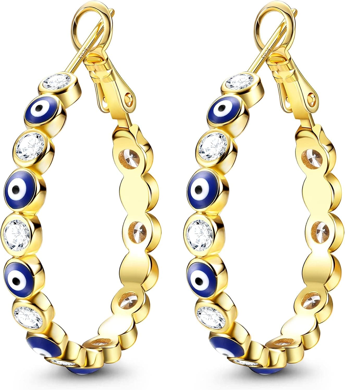 MUSECLOUD Evil Eye Earrings for Women Minimalist Protection Jewelry 15MM 25MM Blue Eye CZ Huggie Hoop Earrings 14K Glod Plated 925 Sterling Silver Post Paddle Back Small Hoop Earrings