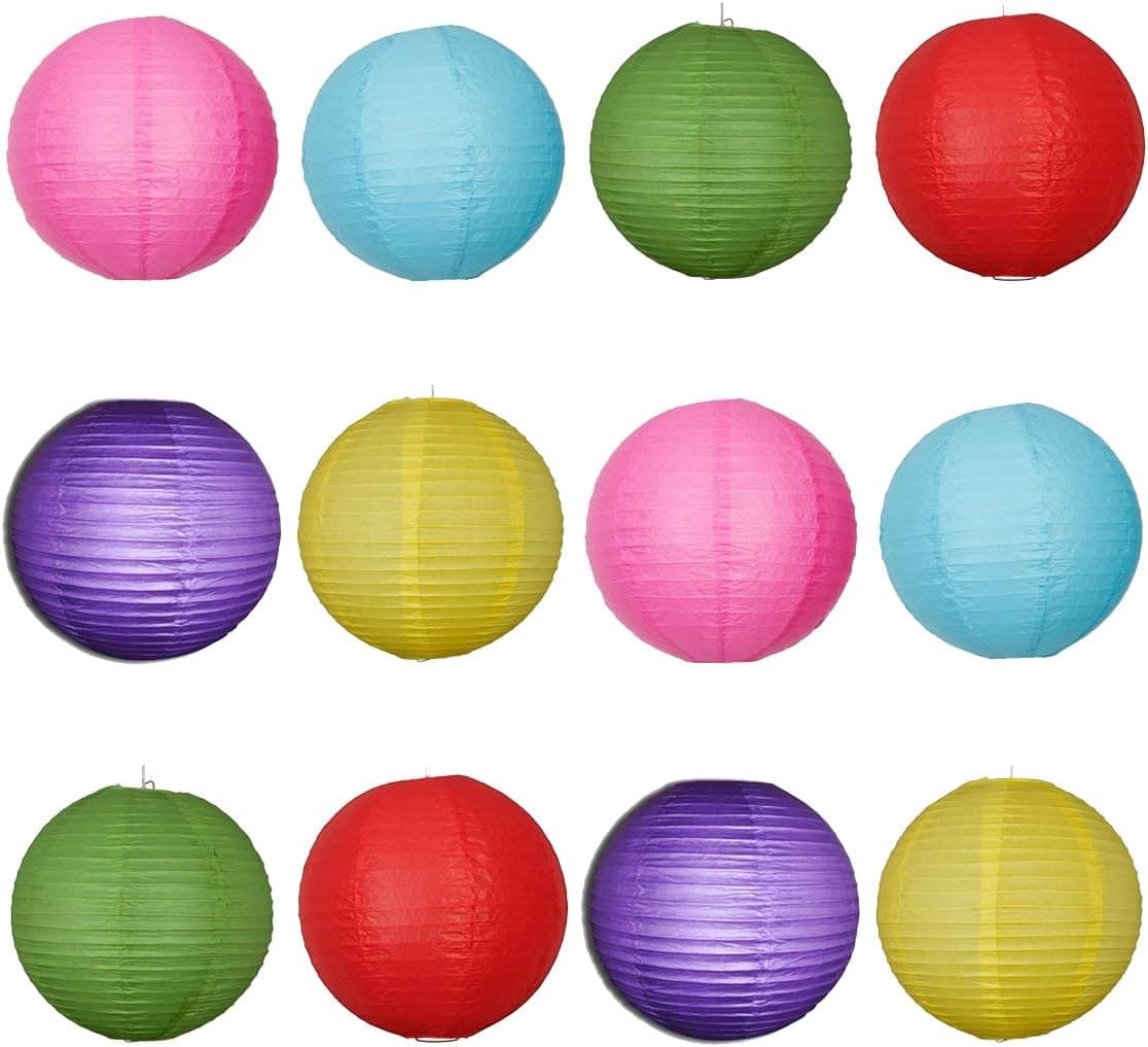 OULII Paper Lanterns Wedding Decorations Party Supplies，12-inch，Round，12-Pack, Assorted Colors