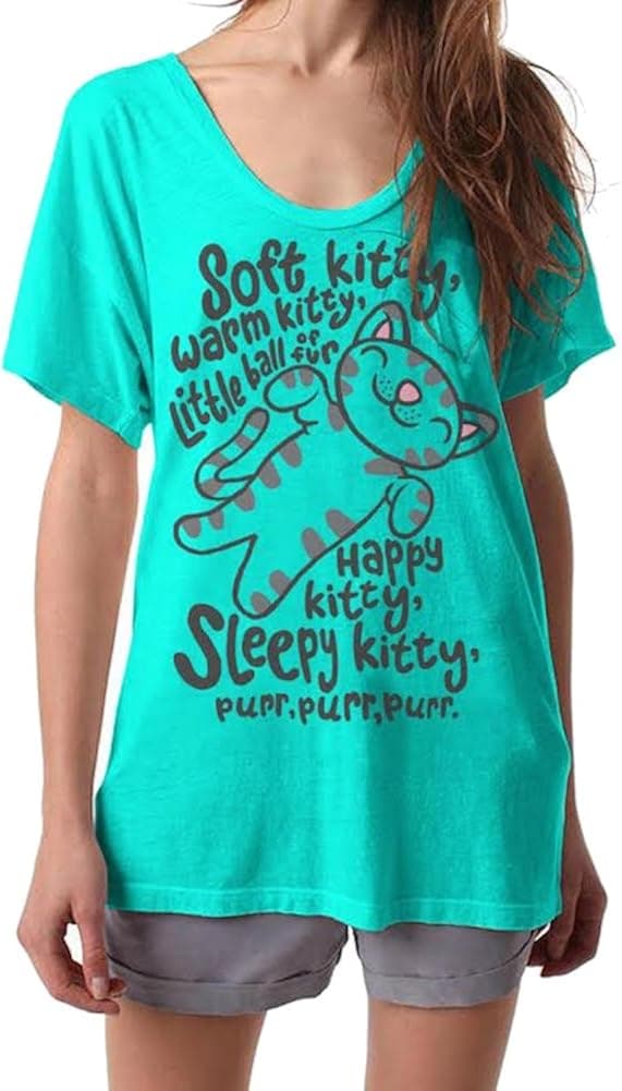 Big Bang Theory Soft Kitty Song with Cat Womens Scoop T-shirt Turquoise L