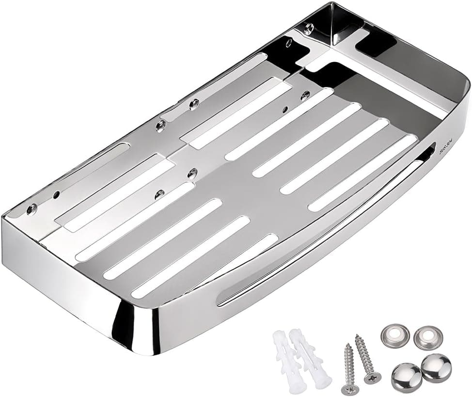 Sumnacon Shower Caddy Bathroom Shelves, Wall Mounted Rustproof Corner Basket - Rectangular Cosmetics, Shampoo, Soap Holder Organizer, Stainless Steel Polished Finish