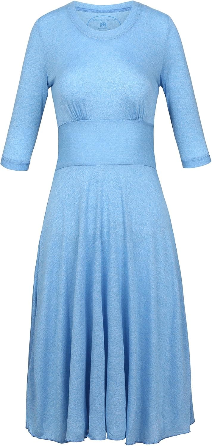 1/2 Sleeve Summer Casual Swing Dresses for Women Elegant Midi Dress with Curves Hem V Neck