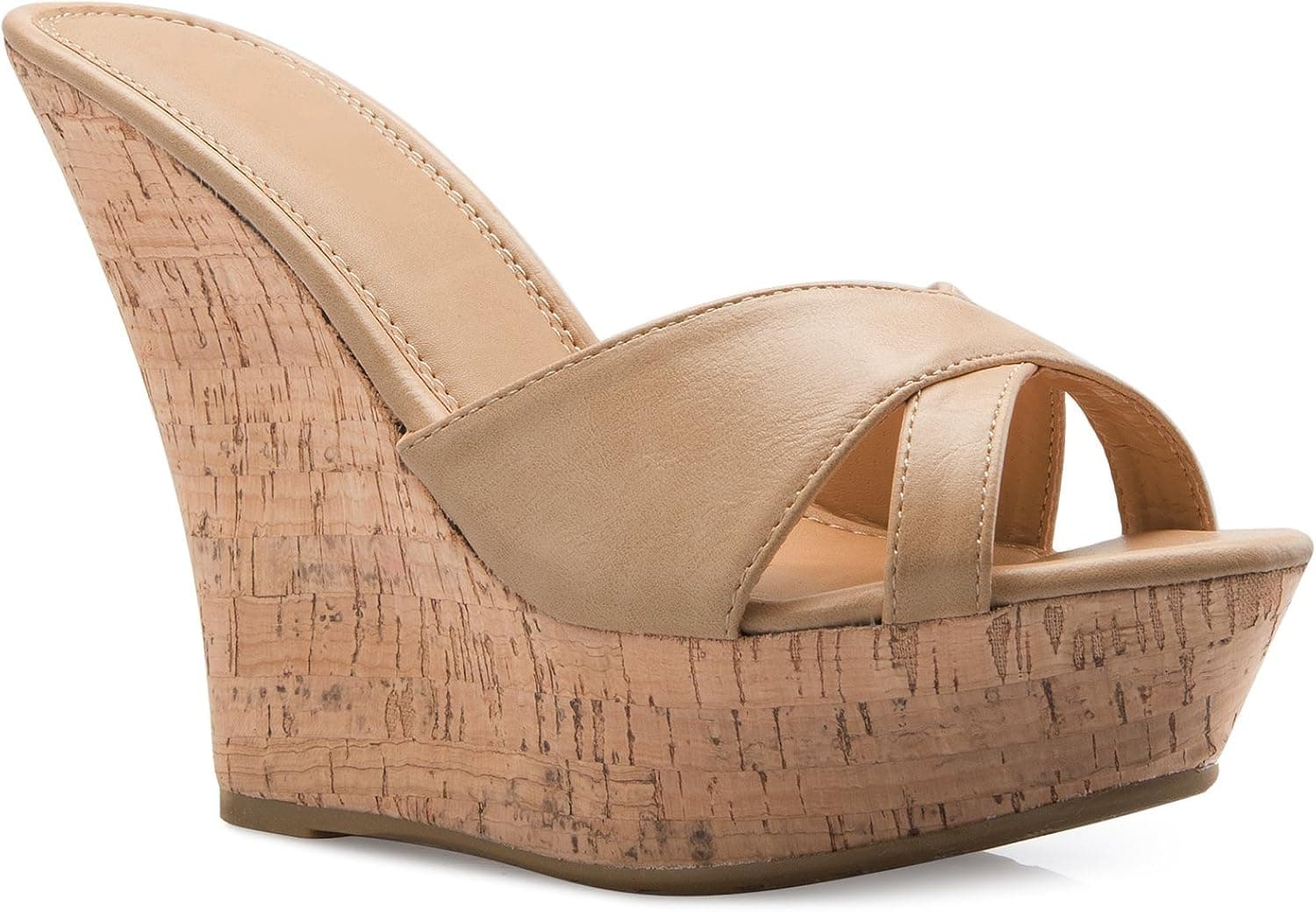 Olivia K Women's Open Toe High Wedge Platform Heel Wood Decoration Flip Flop Slipper Shoes Sandals