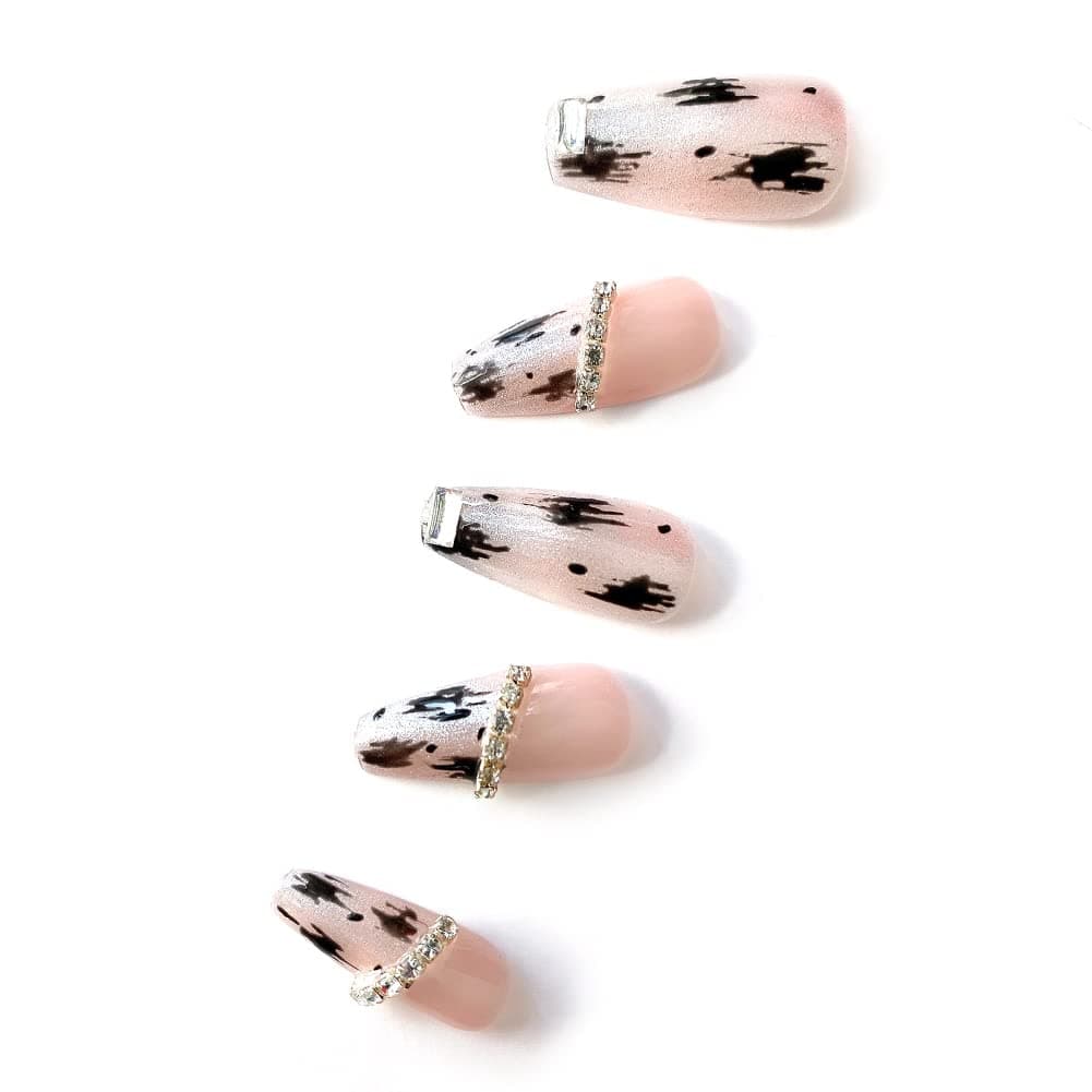 ADAIER Handmade Press On Nails, Pink Soda,French Fake Nails,wedding, party Press on nails,Glossy Long Short Coffin Nails for Handmade , Reusable Opaque Nails in 10 Nail Kit with Glue for Women(SGJ-03) (Leopard print-S)