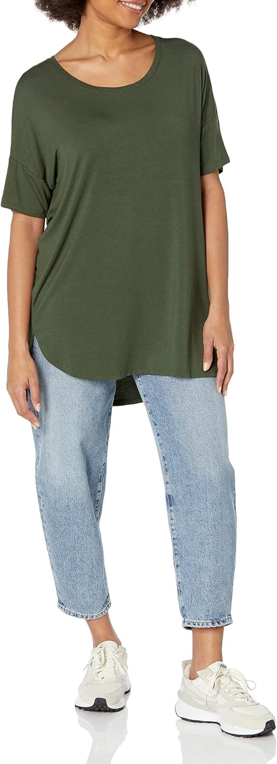 Amazon Essentials Women's Jersey Relaxed-Fit Short-Sleeve Drop-Shoulder Scoopneck Tunic (Previously Daily Ritual)