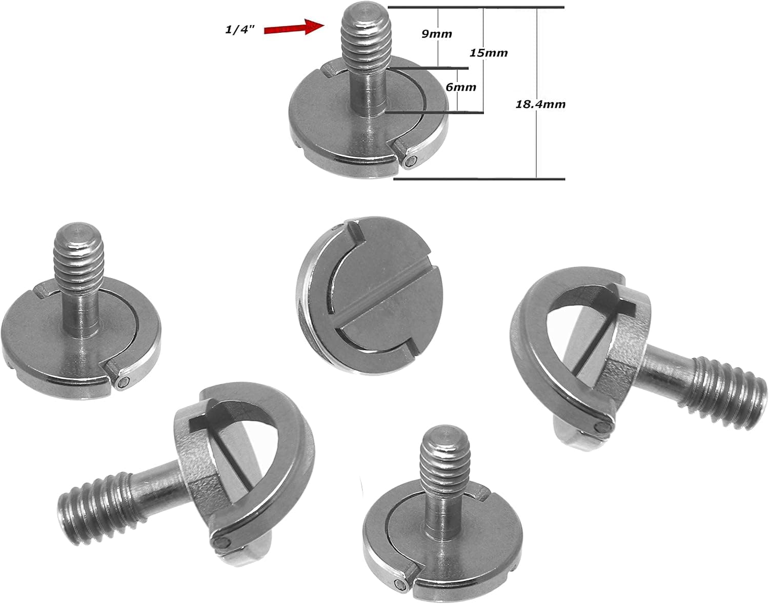 6 captive D-Ring 1/4" steel Screws hinged w slot head Long shaft tripod QR quick release camera screw
