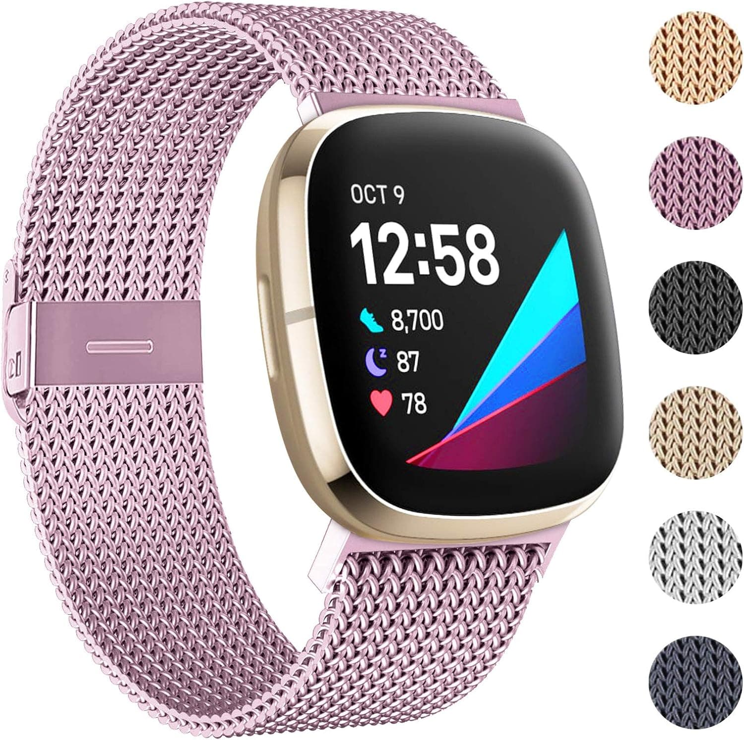 HAPAW Metal Bands Compatible with Fitbit Sense/Versa 3, Breathable Stainless Steel Replacement Sport Bracelet Strap Wristbands Women Men Accessories with Magnet Lock for Sense Advanced Smartwatch