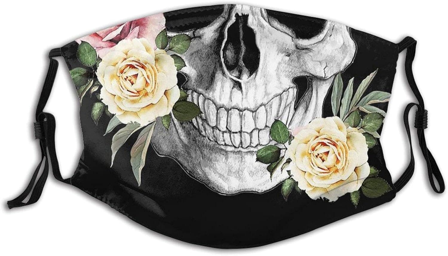 Scary Skeleton Face Mask Washable Reusable Bandanas Fashion Scarves Mouth Protective For Unisex With 2 Pcs Filters