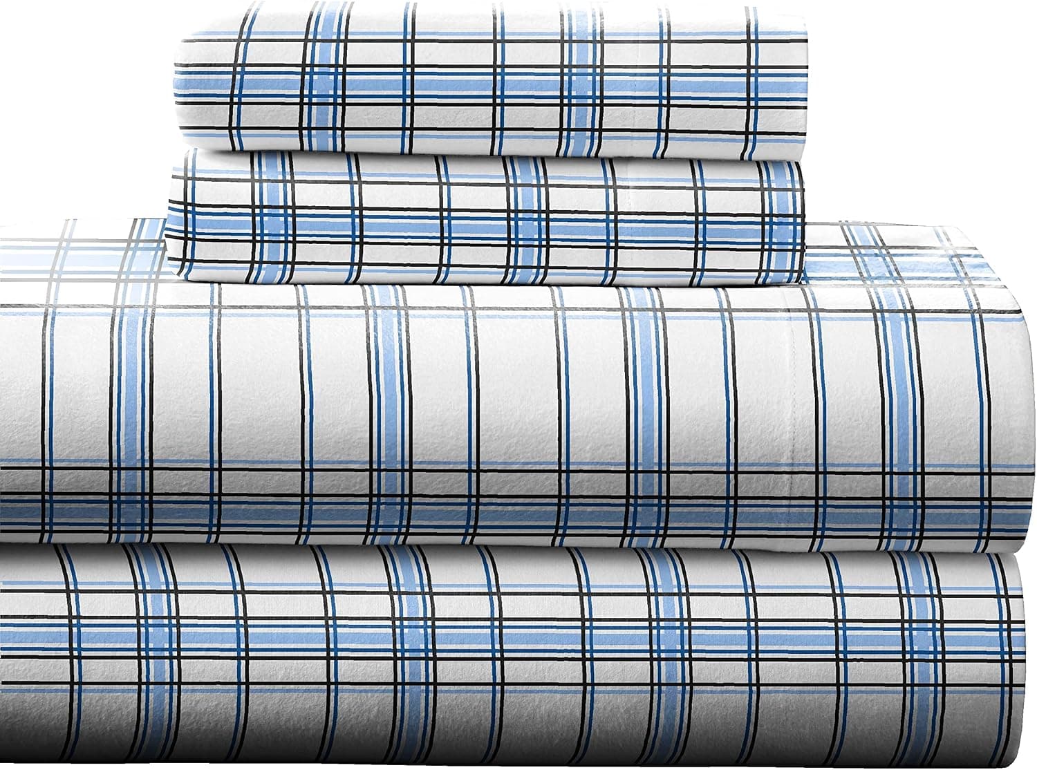 Pointehaven Heavy Weight Flannel Sheet Set, Cal King, Plaid Blue - Warm & Cozy - 100% Cotton Flannel Pre-Shrunk -170 GSM -Deep Pockets -Easy Fit Elastic All Around-Comfy Double Brushed