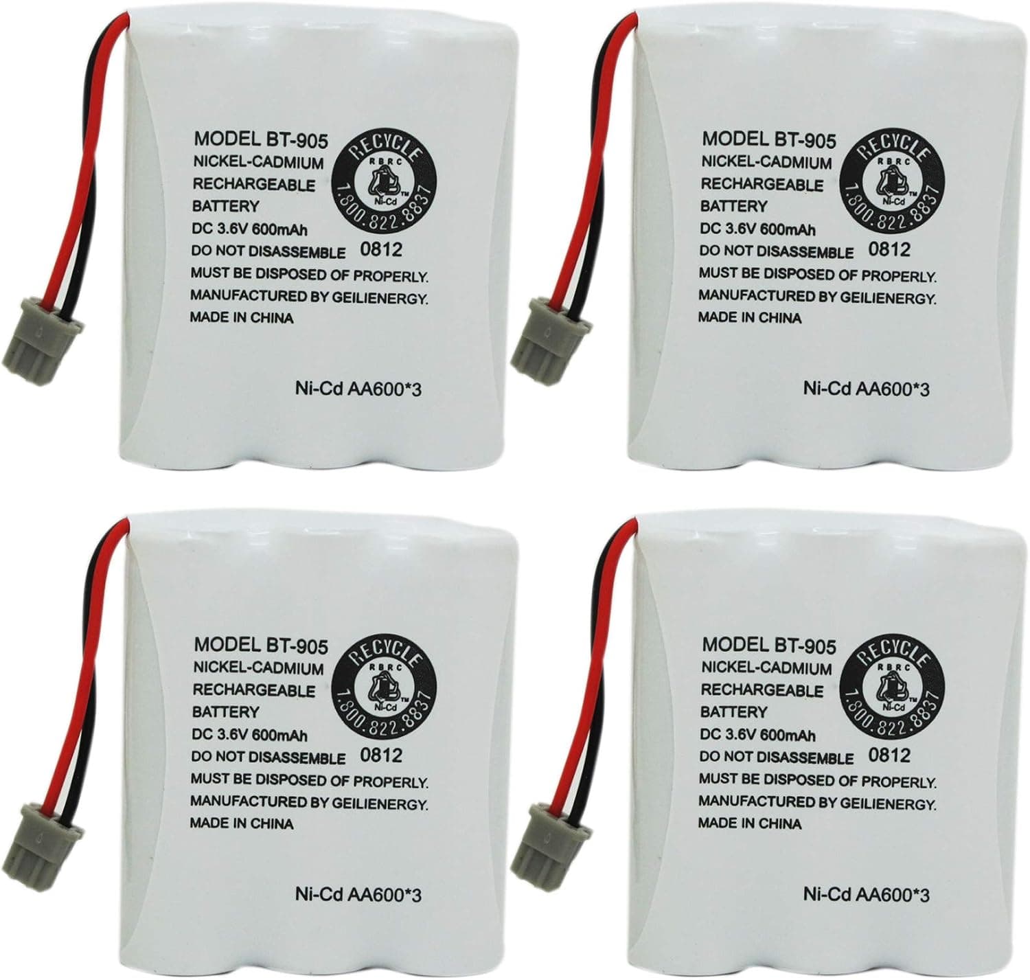 GEILIENERGY 3.6v 600mAh BT-905 BT905 BT-800 BT-1006 Rechargeable Cordless Phone Battery for BBTY0663001 BBTY-0444001 BP-800 BP-905 (Pack of 4)
