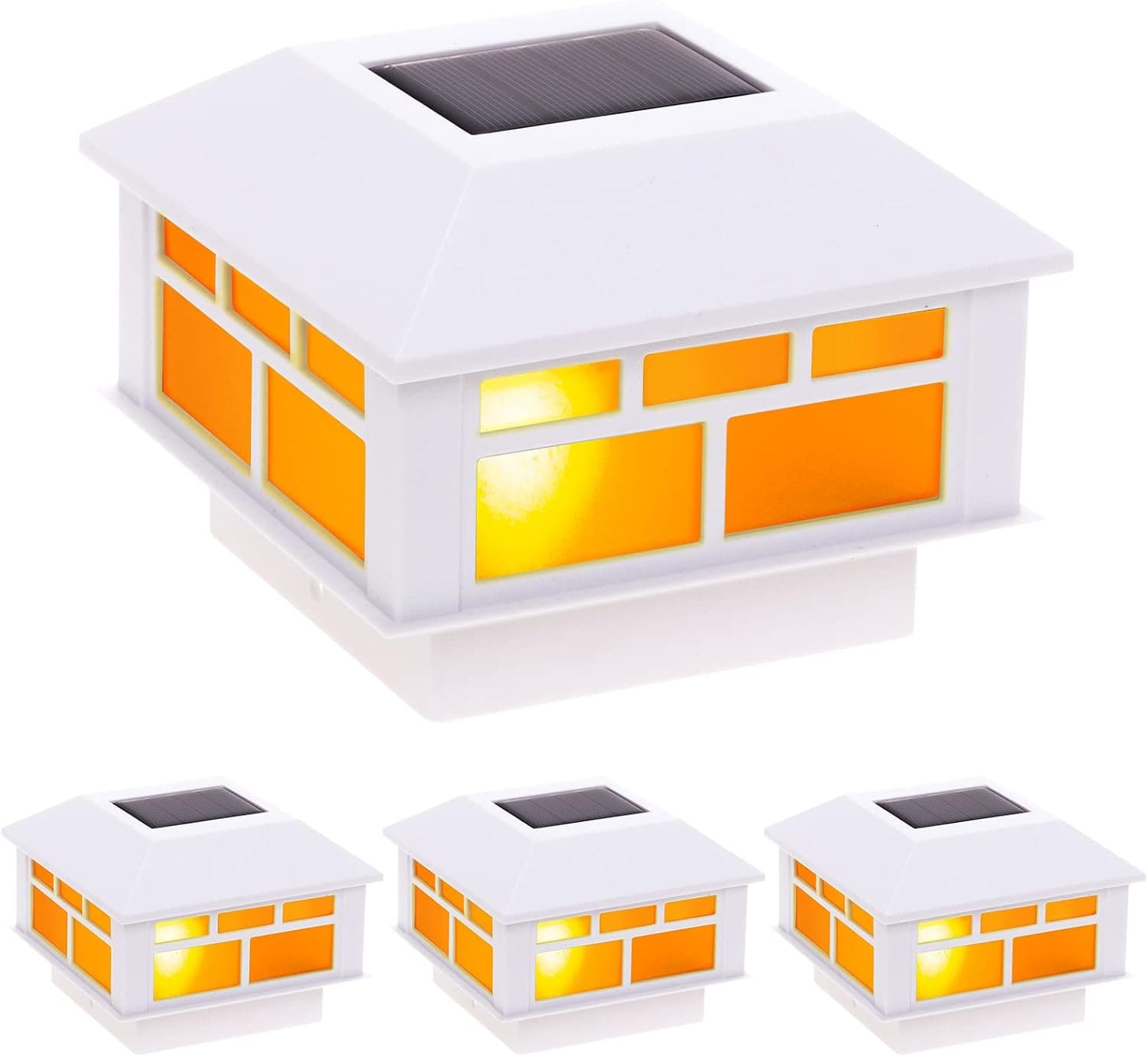 GreenLighting Modern Flame, Torch Solar Powered LED Post Cap Light for 4x4 or 5x5 Posts White 4 Pack