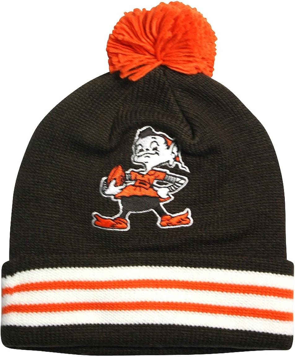 Cleveland Browns Throwback Jersey Stripe Cuffed Knit Hat w/Pom