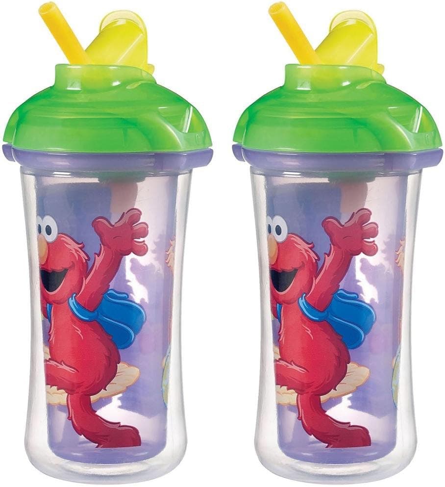 Munchkin 9 Ounce Sesame Street Click Lock Insulated Straw Cup, 2 Pack - Purple/Green