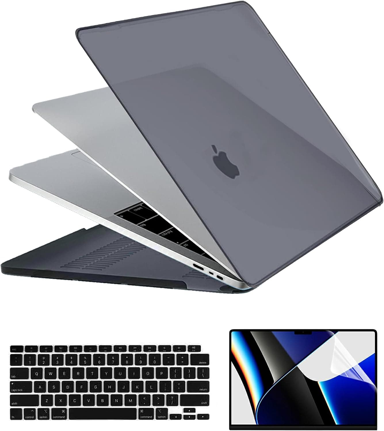 AOKILOM MacBook Air 13 inch Case 2020-2018 Release A2337 M1 A2179 A1932, Black Clear Plastic Hard Case & Keyboard Cover & Screen Protector & & Dust Plug Compatible with MacBook Air 13 with Touch ID