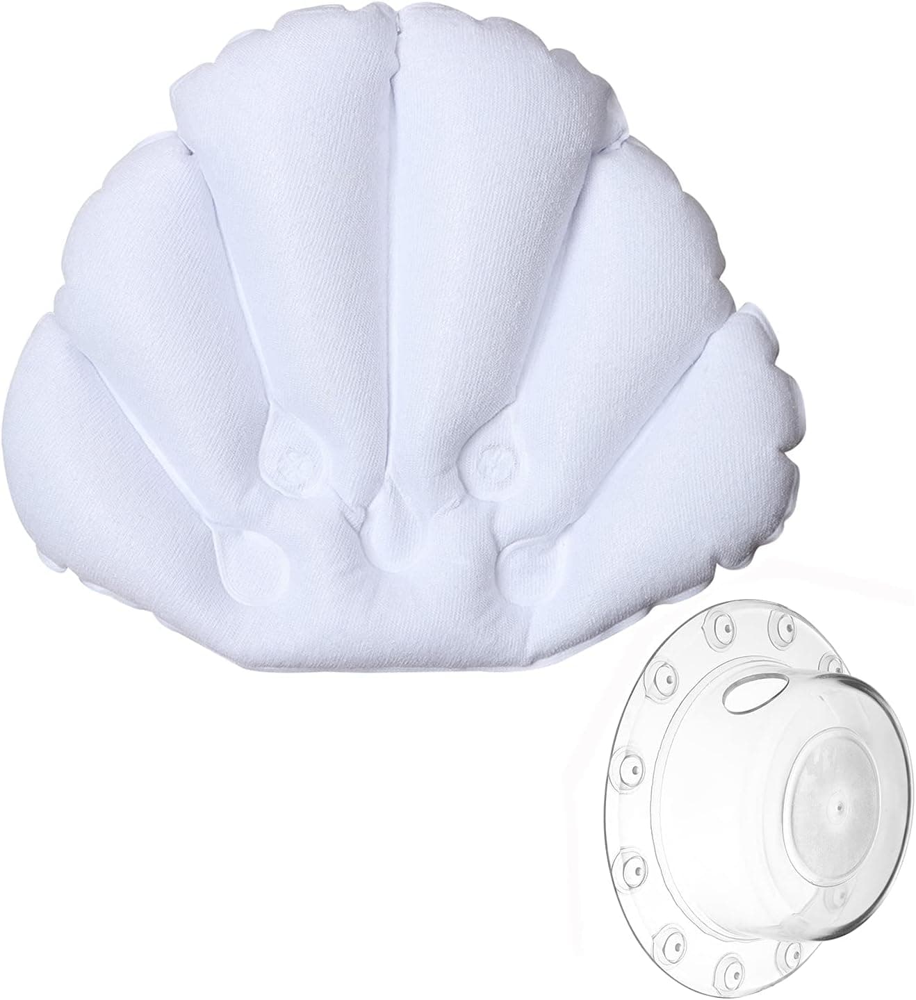 APHISM Bath Overflow Drain Cover Tub and Inflatable Bath Pillow, PVC Tub Overflow Stopper, Terry Cloth Covered Spa Pillow, for Deep Water Abysmal Baths