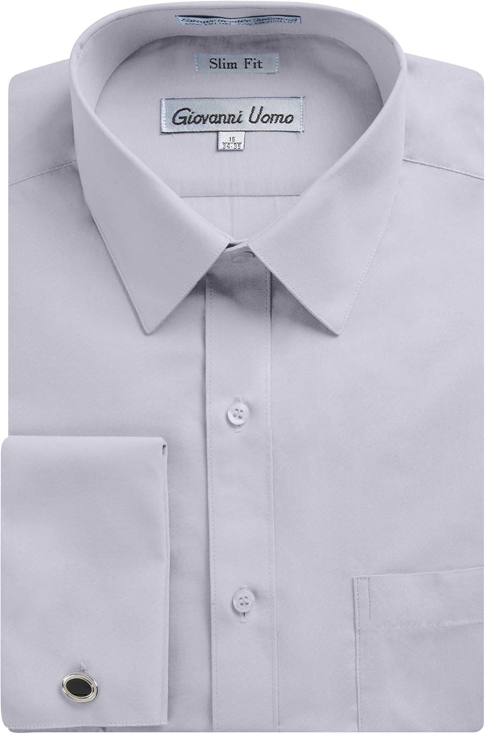 Gentlemens Collection Men's Slim Fit French Cuff Solid Dress Shirt - Colors (Cufflink Included)