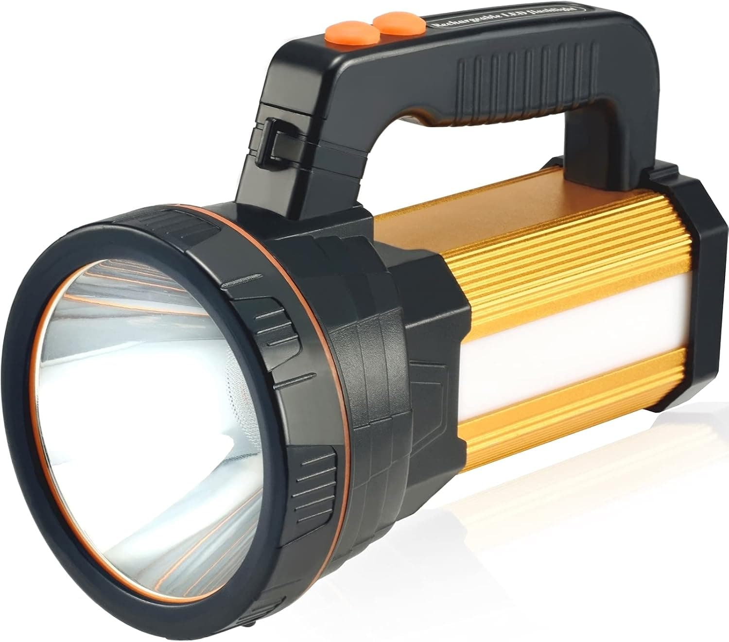 TONGNAN LED Handheld Flashlight Rechargeable Searchlight 8000 lumens Super Bright Handheld Spotlight 6600mAh Battery Powered High Power Waterproof Searchlight 6 Modes（Gold)