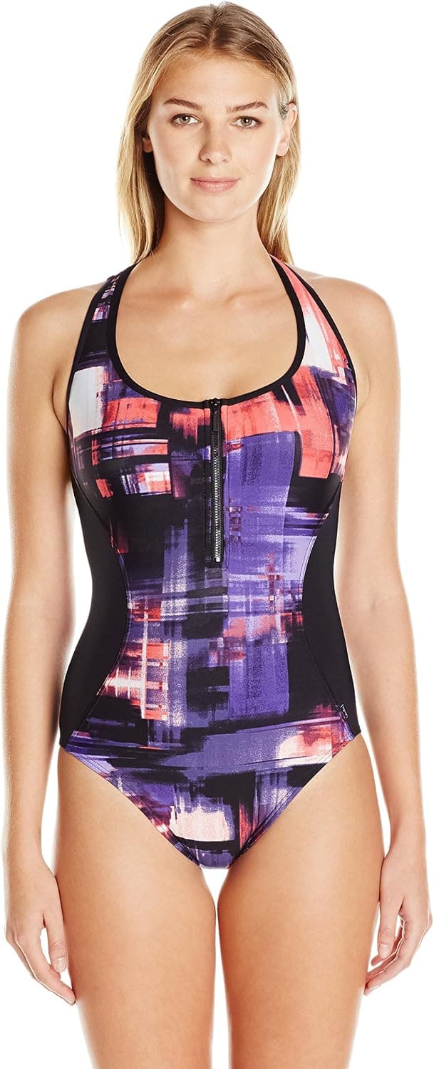Calvin Klein Half-Zip Racerback One Piece Swimsuit