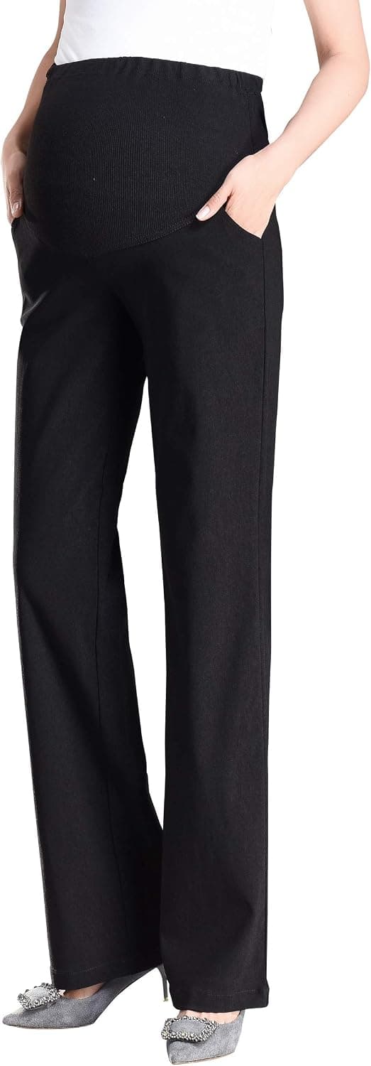 Foucome Maternity Work Pants Womens Flare Leg Dress Pants Bootcut Stretch High Waist Pregnancy Trousers with Pockets (Black, Medium)