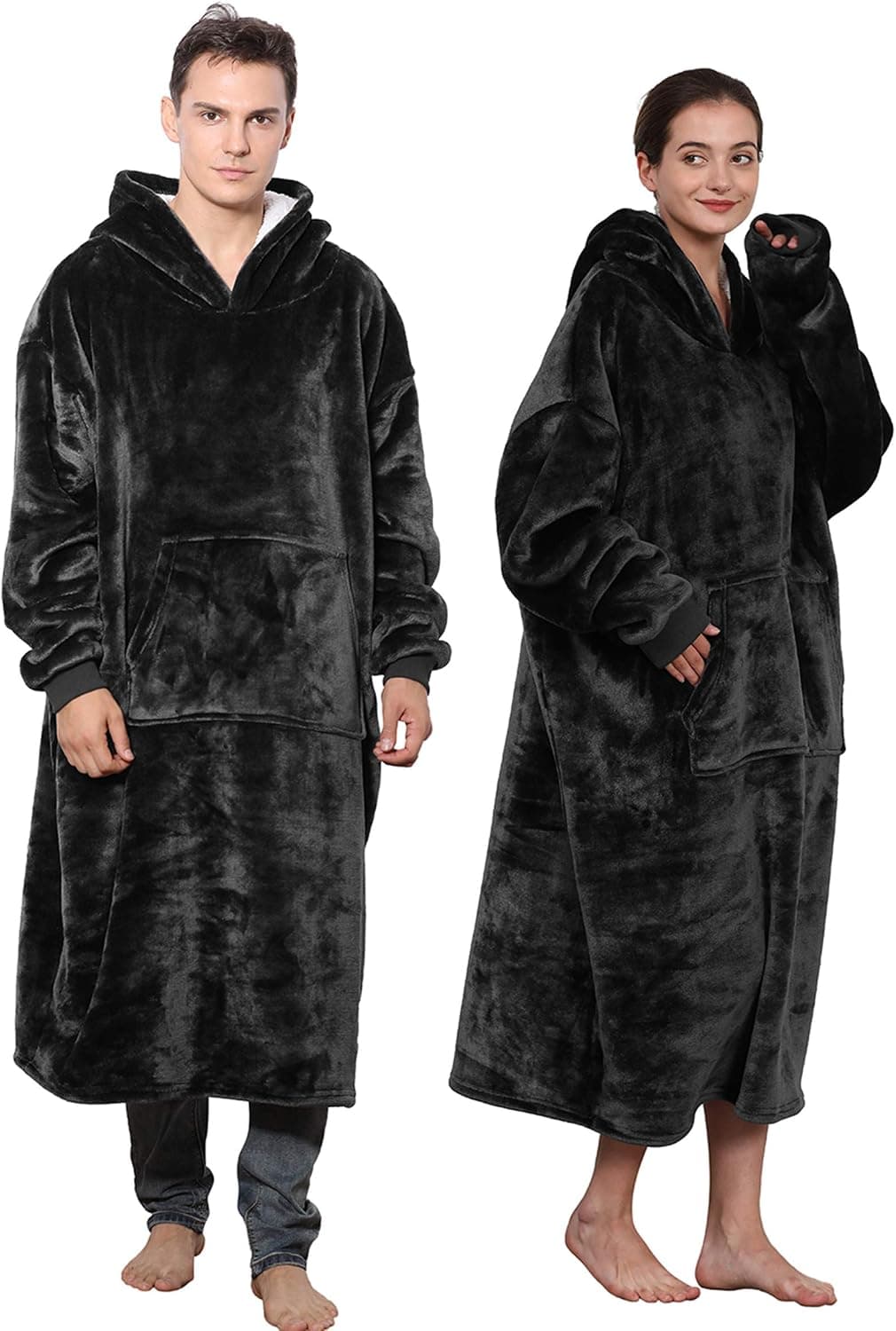 TORMAYS Oversized Flannel Blanket with Long Sleeves, Wearable and Cozy with Large Front Pocket, Sherpa Fleece Lining for Adults, Teens and Children