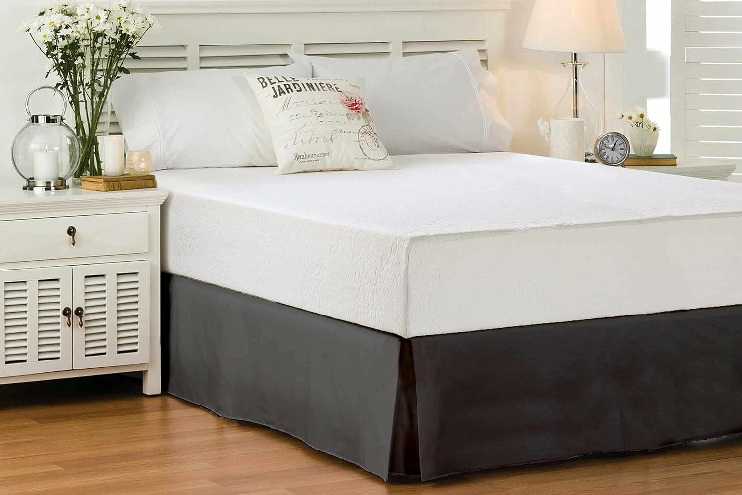 Whitecottonworld King Size Bed Skirt 600 TC Egyptian Cotton 18 Inch Drop Easy Fit - Bed Skirt for King 76x80 Inch Beds - Center & Corner Pleats, Dark Gray