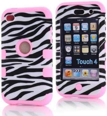 Saurabh Kiran TM 3 in 1 Zebra Defender Impact Hard Rubber Case for Ipod Touch 4 4g 4th Generation (Pink II)
