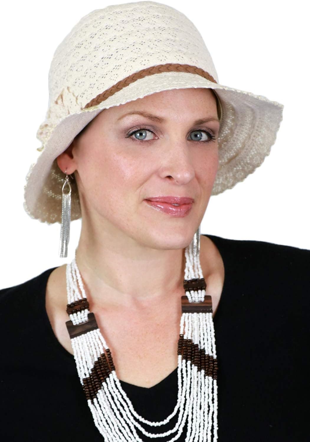 Summer Hat for Women Cancer Headwear Lace Cloche Packable Travel Sun 100% Cotton Small or Medium Heads