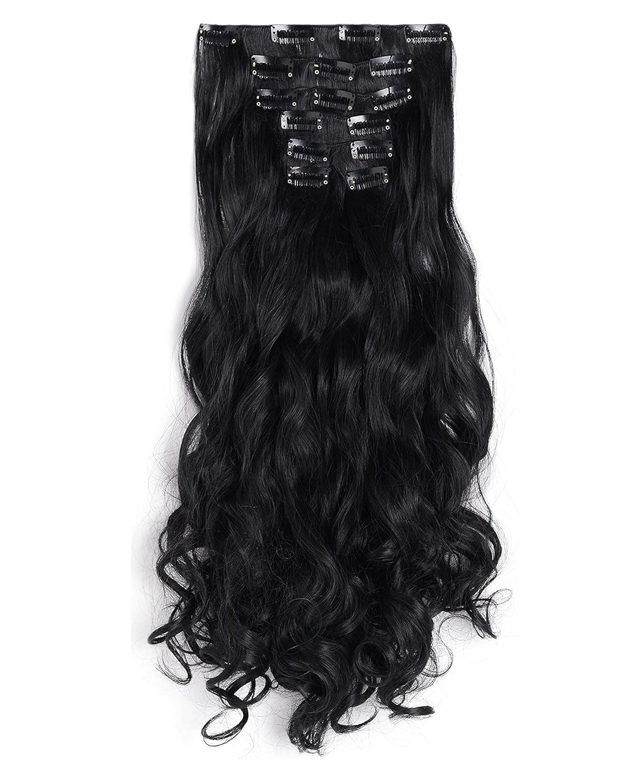 OneDor 20" Curly Full Head Clip in on Synthetic Hair Extensions 7pcs 140g (1B-Off Black)