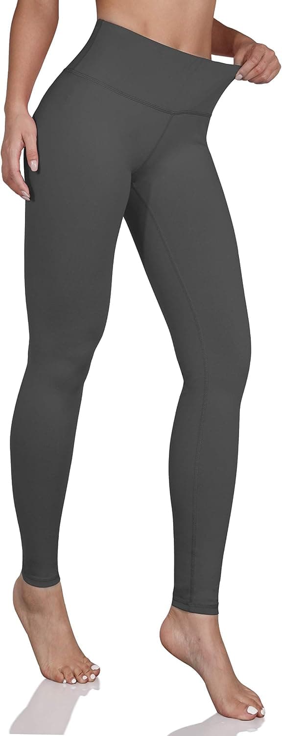 ODODOS Women's Mid Waisted Yoga Pants with Pocket, Full-Length Yoga Leggings Workout Pants with Pockets,Gray,XX-Large