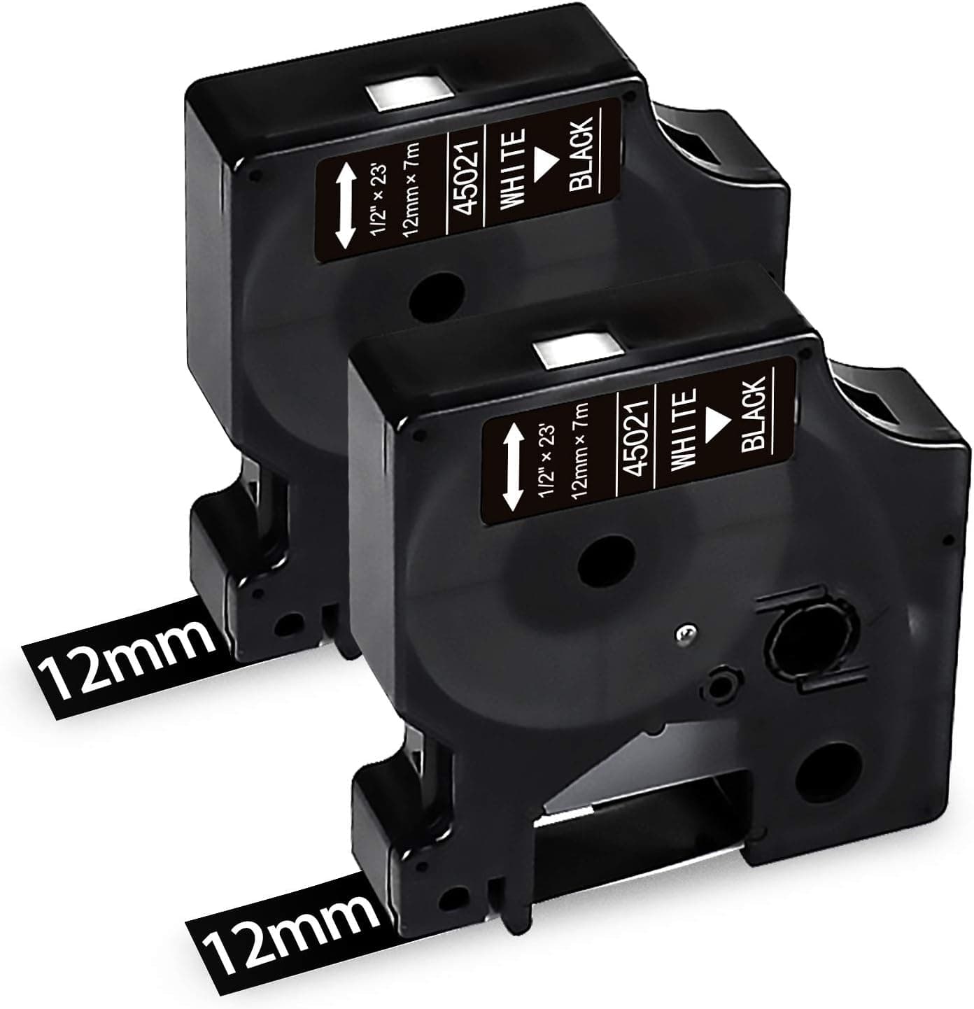 2 PK D1 Label Tape 45021 Compatible for Dymo D1 Labels White on Black 12mm 1/2 Inch x 23 Ft, D1 Label Maker Refills for Dymo LabelManager 160 280 210D 360D 450D 420D COLORPOP PnP
