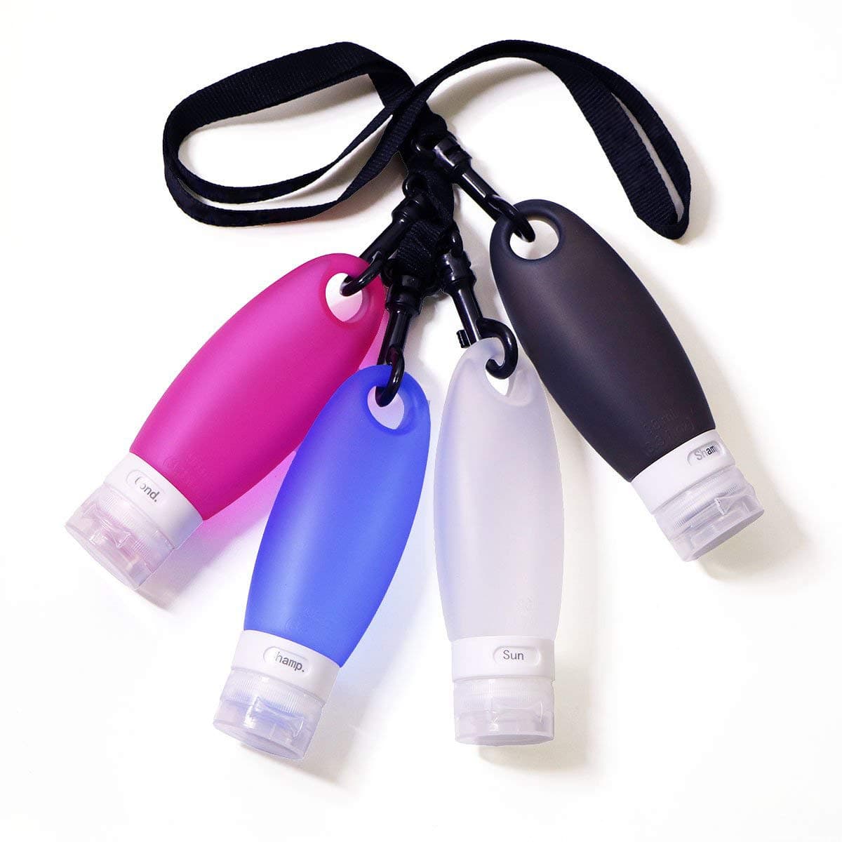 SunHorde Portable Travel Bottles, Leak Proof Squeezable Silicon Toiletries, Cosmetic Containers Shower Lanyard, TSA Approved, for Shampoo, Conditioner, Lotion, Sanitizer