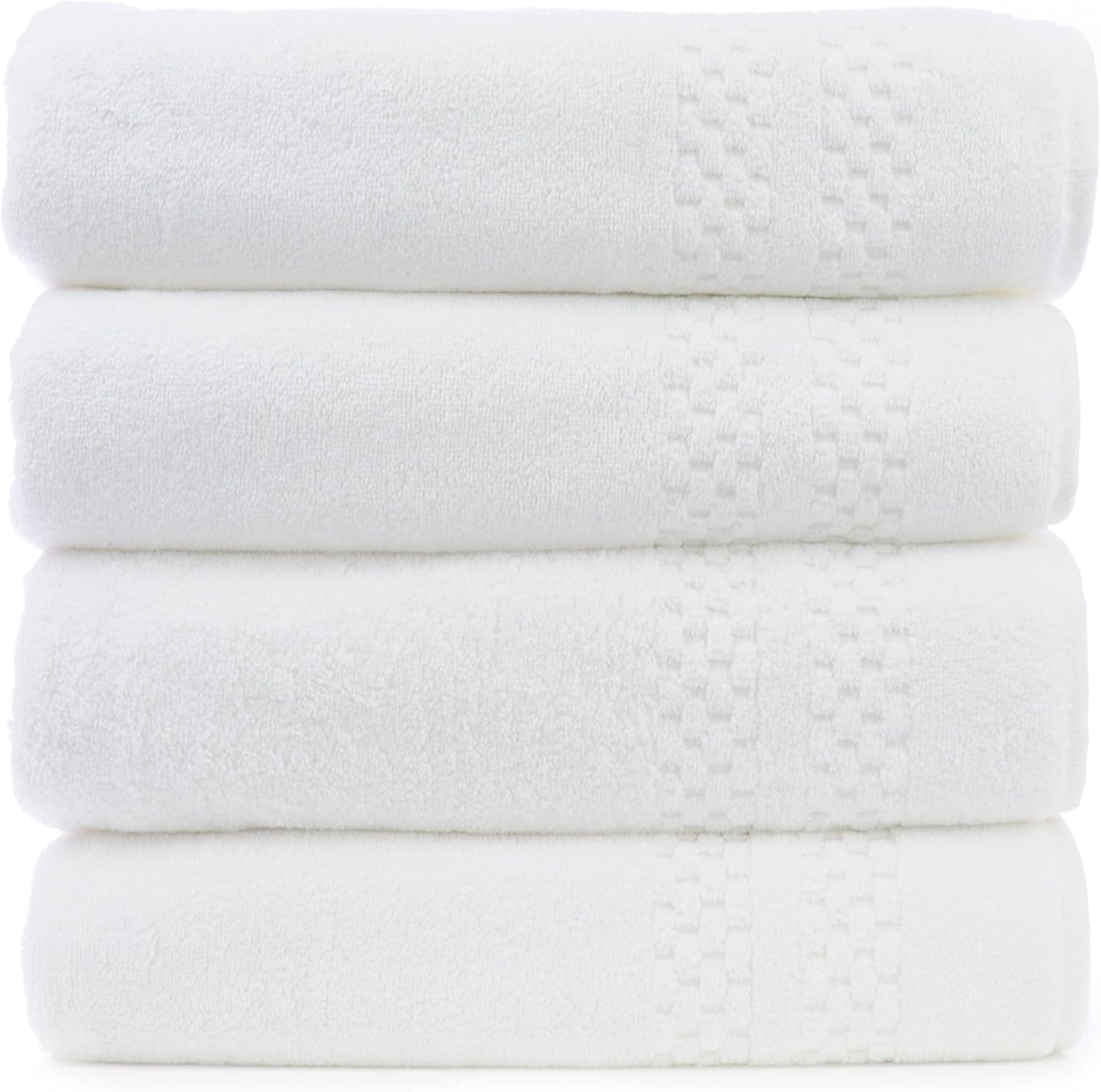 Chakir Turkish Linens Checkered Pattern Turkish Cotton White Bath Towel (Set of 4)