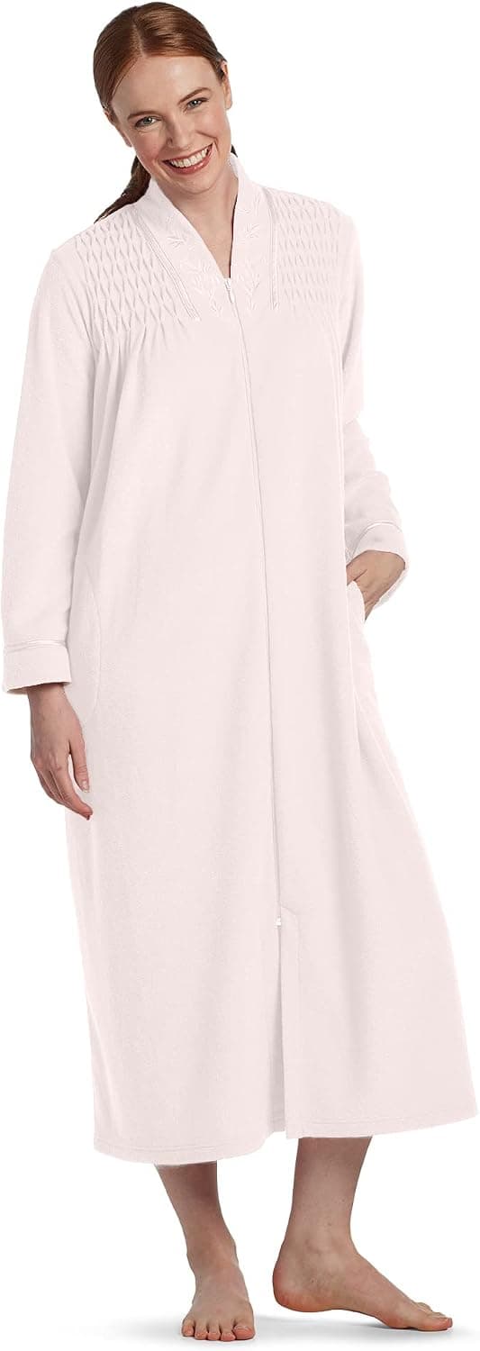 Miss Elaine Robe - Women's Brushed Back Terry Long Robe, Zip Up, Sleepwear and Loungewear